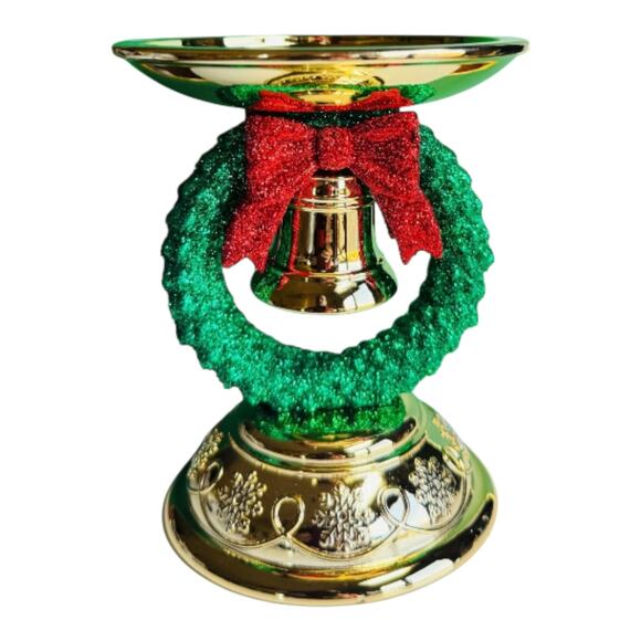 CHRISTMAS WREATH 3-WICK PEDESTAL CANDLE HOLDER BY BATH AND BODY WORKS NEW! - Picture 3 of 3